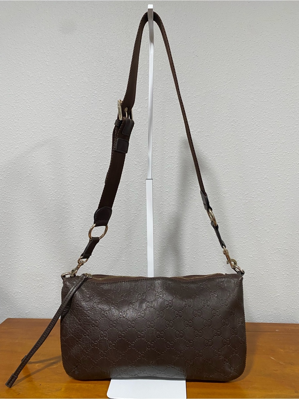Brown Embossed Leather Shoulder Bag